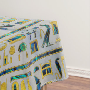 Gold and Abalone Egyptian hieroglyphs on pearl Tablecloth