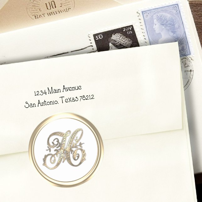 Gold and Any Colour Ornate Initial Monogram H Classic Round Sticker (Creator Uploaded)