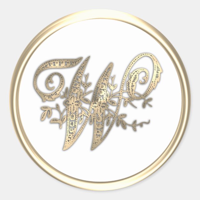 Gold and Any Colour Ornate Initial Monogram W Classic Round Sticker (Front)