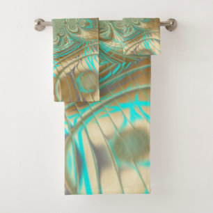 Gold and Aqua Abstract Geometric Bath Towel Set
