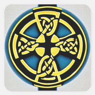Gold and Aqua Circle Cross Sticker