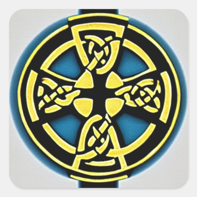 Gold and Aqua Circle Cross Sticker (Front)