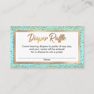 Gold and Aqua Confetti Diaper Raffle Ticket Cards