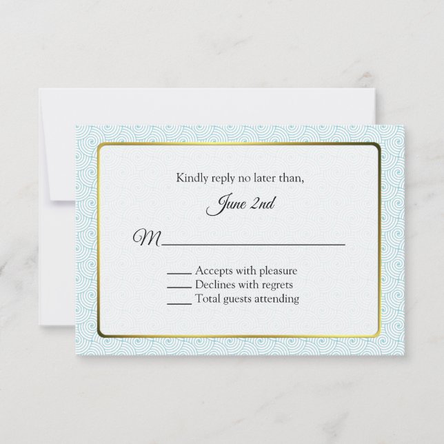 Gold and Aqua Frame Wedding RSVP Card (Front)