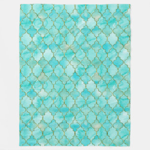 Gold and Aqua Maroccan pattern Fleece Blanket