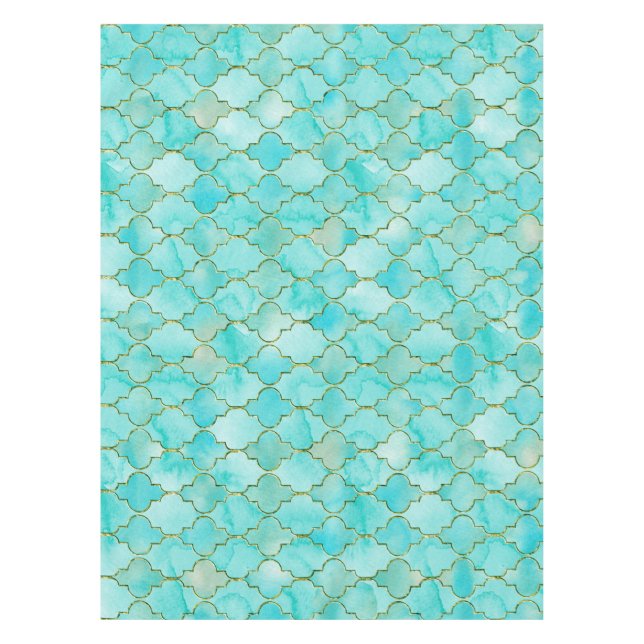 Gold and Aqua Maroccan pattern Tablecloth (Front)