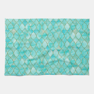 Gold and Aqua Maroccan pattern Tea Towel
