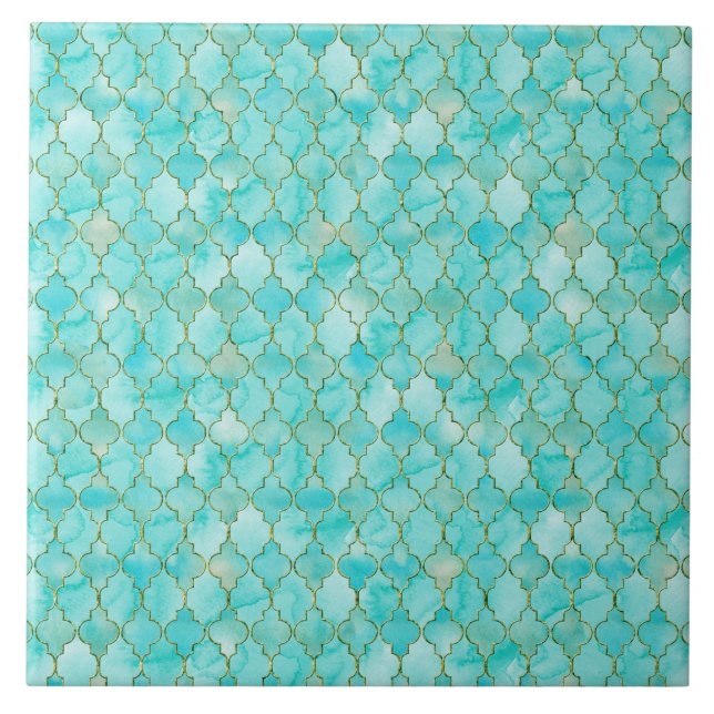 Gold and Aqua Maroccan pattern Tile (Front)