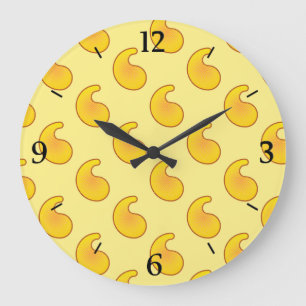 Gold and banana yellow paisley large clock