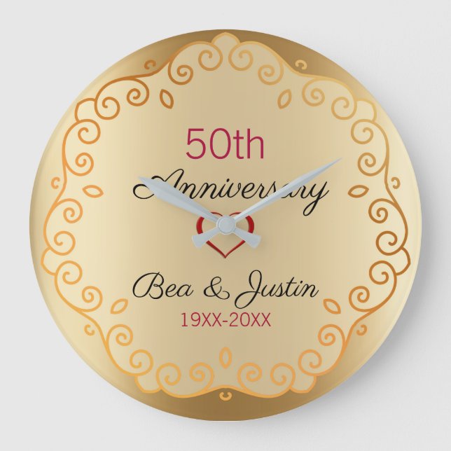 Gold And Beige Floral Ornament Large Clock (Front)