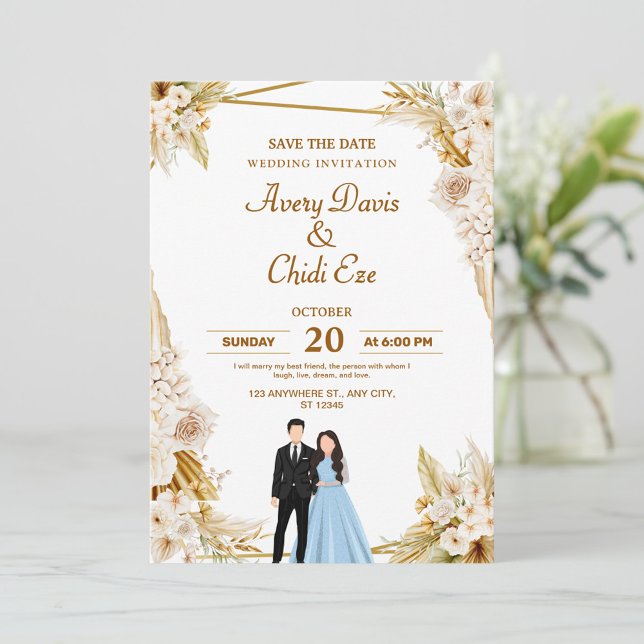 Gold and beige floral wedding invitation   (Creator Uploaded)