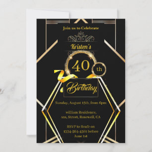 Gold and Black 40th Birthday Invitation