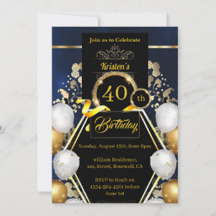Gold and Black 40th Birthday Invitation