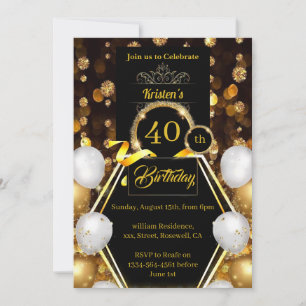 Gold and Black 40th Birthday Invitation