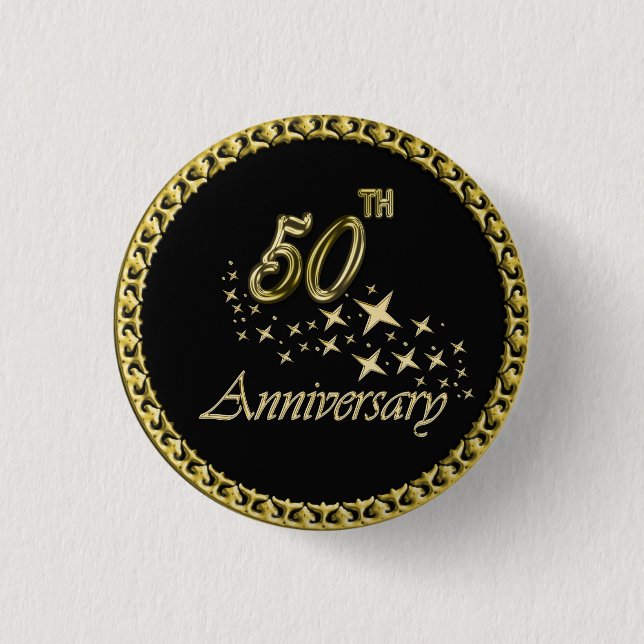 Gold and black 50th Anniversary Celebration 3 Cm Round Badge (Front)