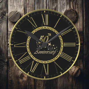 Gold and black 50th Anniversary Celebration 3 Round Clock