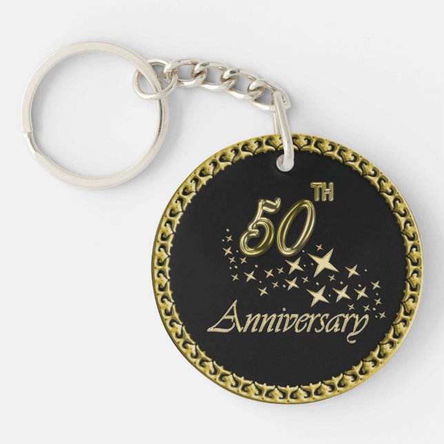 Gold and black 50th Anniversary Celebration Key Ring (Front)