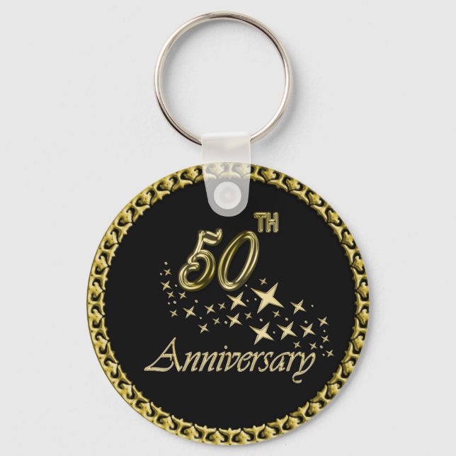 Gold and black 50th Anniversary Celebration Key Ring (Front)
