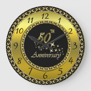 Gold and black 50th Anniversary Celebration  Large Clock