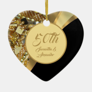 Gold and black 50th Golden Anniversary Ceramic Ornament
