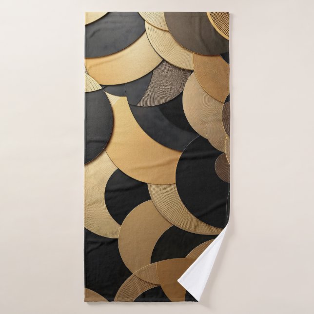 Gold and Black Abstract Geometric Pattern Bath Towel (Bath Towel)