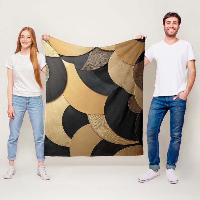 Gold and Black Abstract Geometric Pattern Fleece Blanket (In Situ)
