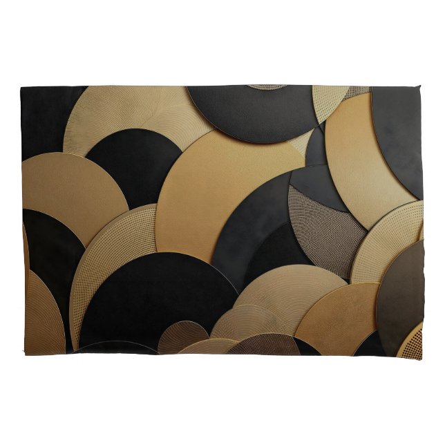 Gold and Black Abstract Geometric Pattern Pillowcase (Front)