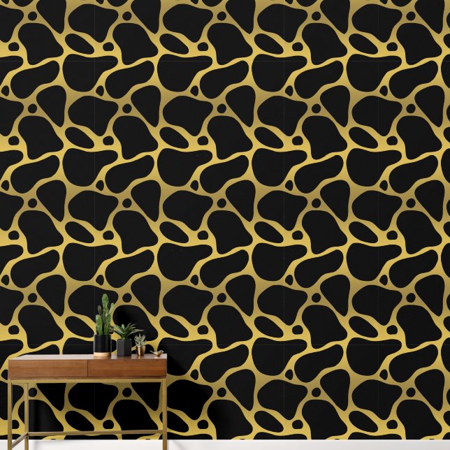 Gold and Black Abstract Zebra Pattern Wallpaper (Hallway)