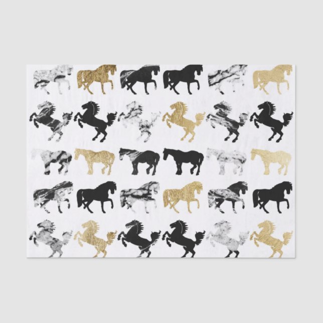 Gold and Black and White Marble Modern Horses Tissue Paper (Front)
