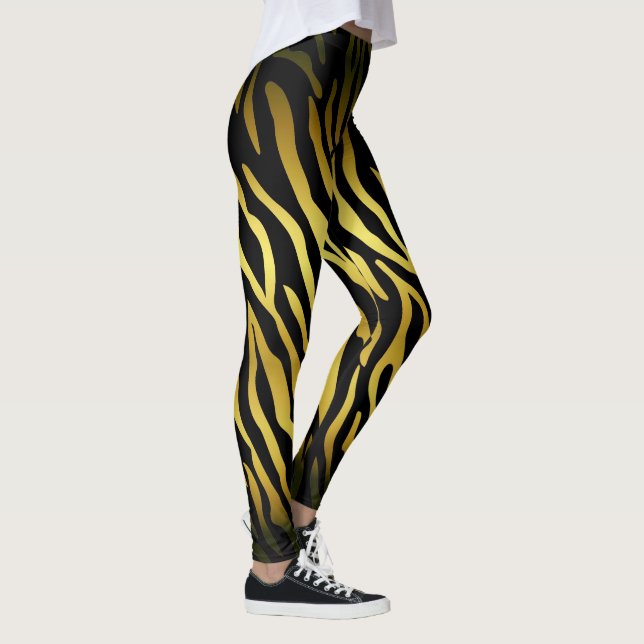 Gold and black animal fur print, tiger stripes pat leggings (Right)
