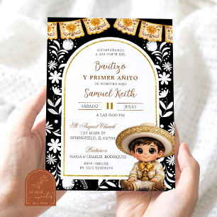 Gold and Black Arch Cielito Lindo Baptism Invitation