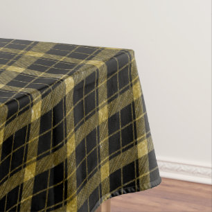 GOLD AND BLACK ARGYLE TARTAN PLAID TABLECLOTH