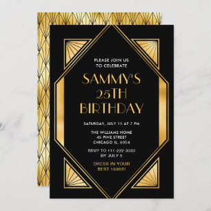 Gold and Black Art Deco Birthday Party Invitation