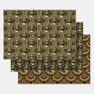 Gold and Black Art Deco Elegant Wrapping Paper Sheet