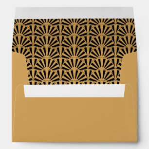 Gold and Black Art Deco Fan Flower Motif Envelopes