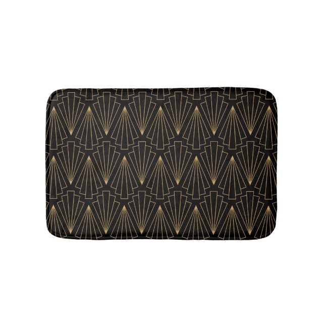 Gold and Black Art Deco Fan Flower Pattern Bath Mat (Front)