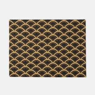 Gold and Black Art Deco Fan Flower Pattern Doormat
