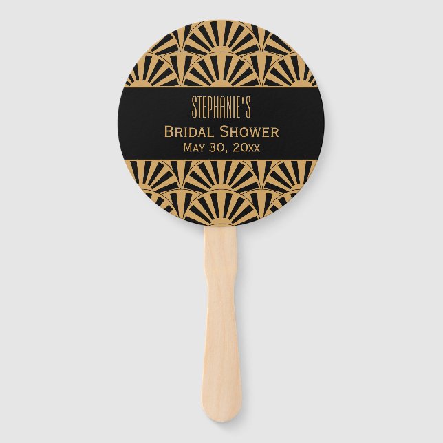 Gold and Black Art Deco Fan Flowers Bridal Shower (Front)