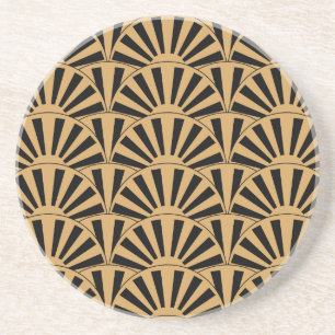 Gold and Black Art Deco Fan Flowers Motif Coaster
