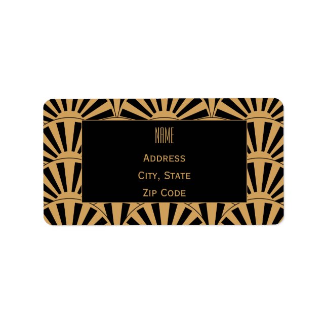 Gold and Black Art Deco Fan Flowers Motif Label (Front)