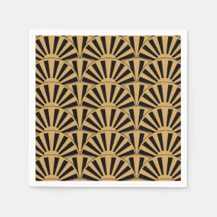 Gold and Black Art Deco Fan Flowers Motif Napkin