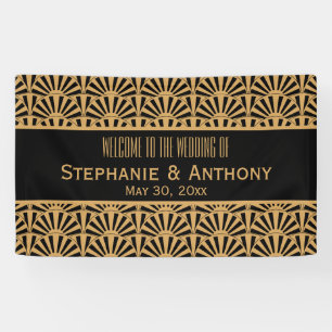 Gold and Black Art Deco Fan Flowers Wedding Banner