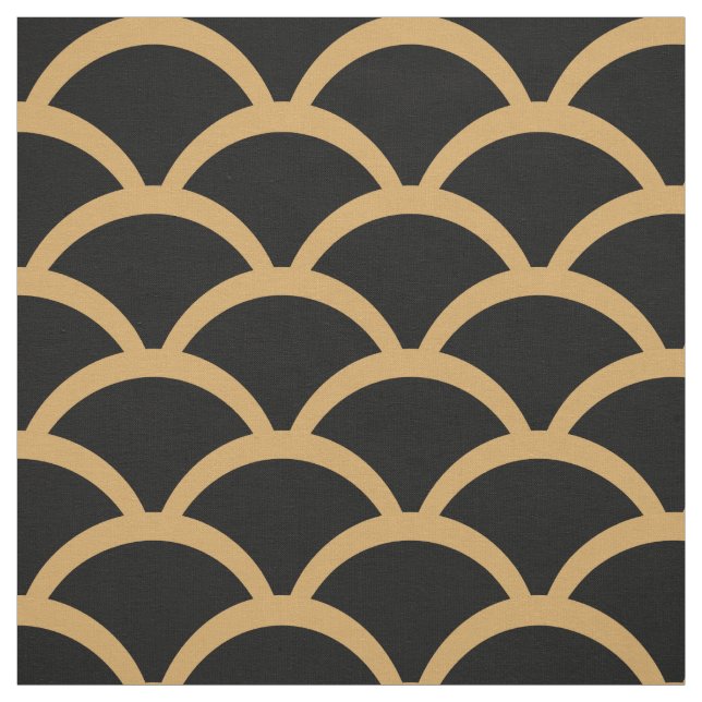 Gold and Black Art Deco Fish Scale Pattern  Fabric (Swatch)