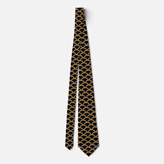 Gold and Black Art Deco Fish Scale Pattern  Tie (Back)