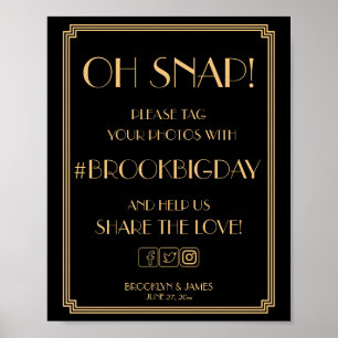 Gold And Black Art Deco Gatsby Hashtag Sign 8x10
