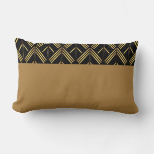 Gold And Black Art Deco Geometric Arrow Pattern Lumbar Cushion