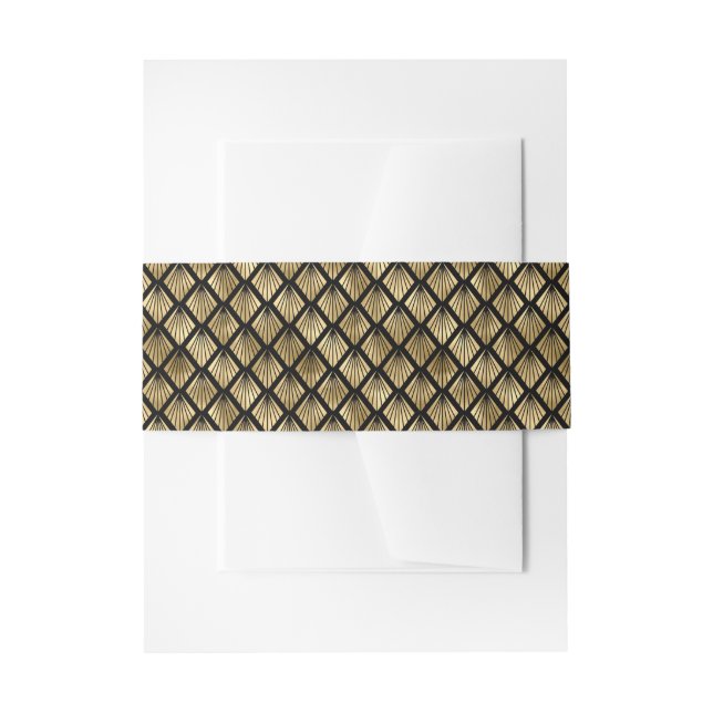 Gold and Black Art Deco Geometric Fans Invitation Belly Band (Front Example)