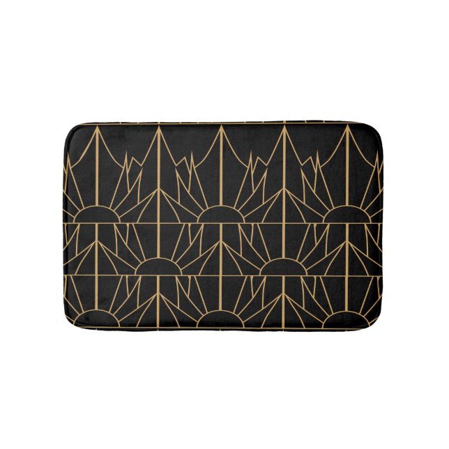 Gold and Black Art Deco Pattern Bath Mat (Front)