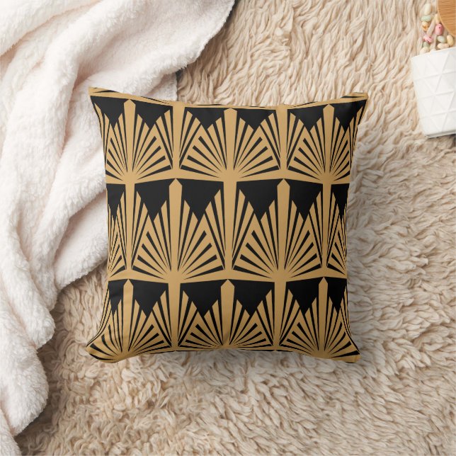 Gold and Black Art Deco Pattern Cushion (Blanket)