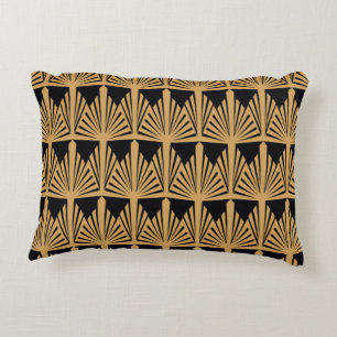 Gold and Black Art Deco Pattern Decorative Cushion